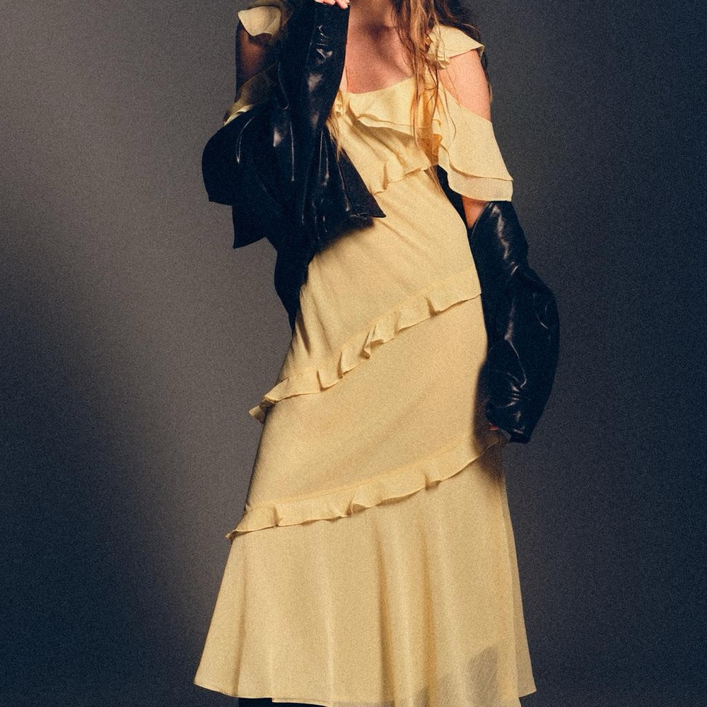 Elegant Yellow Ruffle Dress